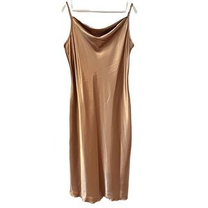Bebe Gold Satin Cowl Neck Midi Slip Dress Sleeveless Size XL NWT